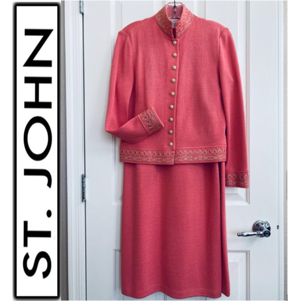 St. John Evening Knit 2pc Suit, Color Pink, Size M
